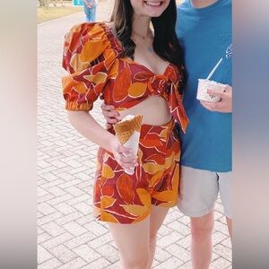 Zara Orange and Red Leaf Print Set